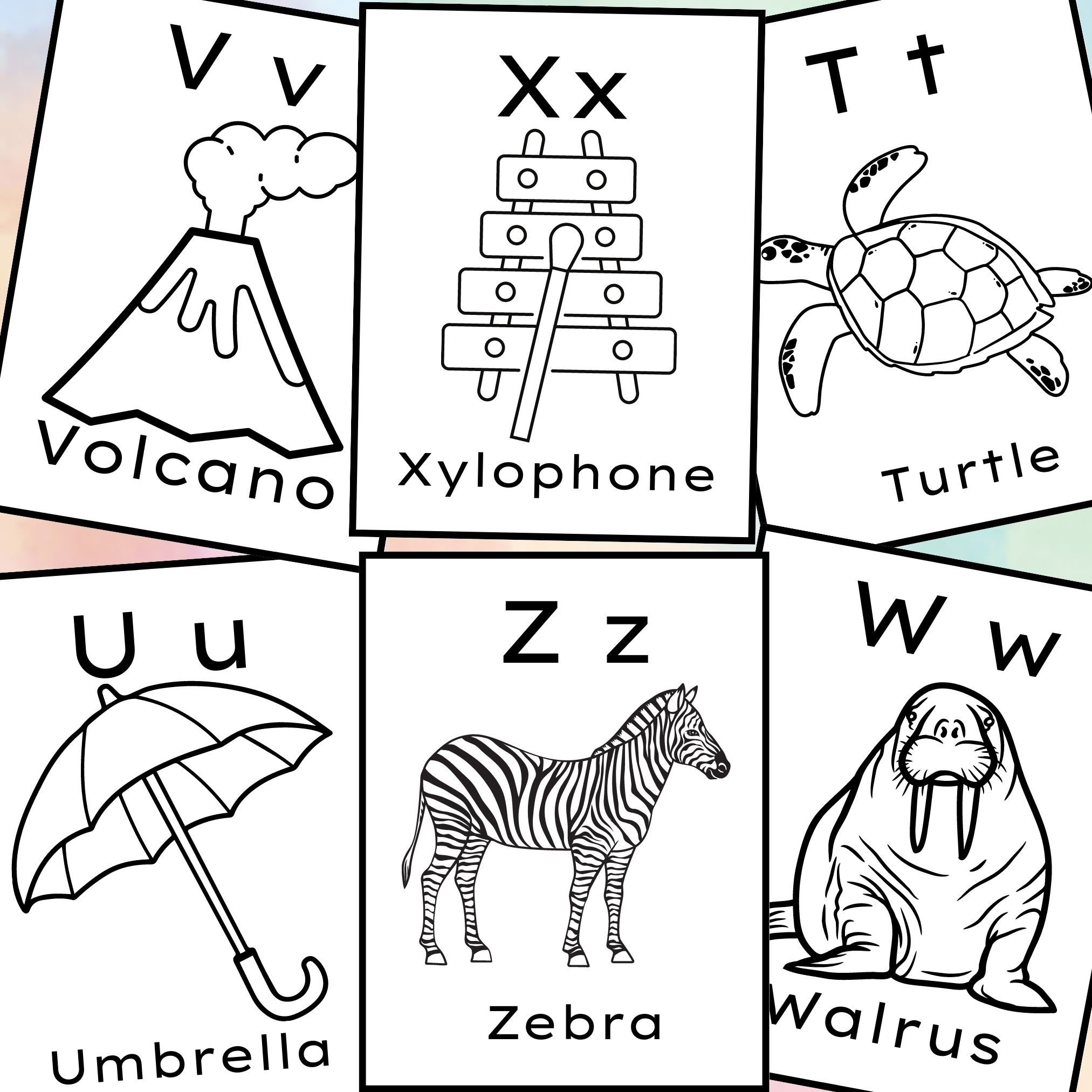 Alphabet Coloring Pages, Letter Flash Cards, Letter Memory Game, Black