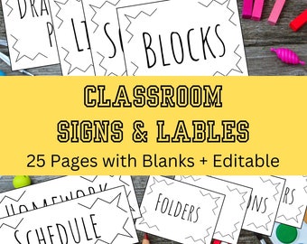 Printable Classroom Signs and Labels, Center Signs, Shelf Labels
