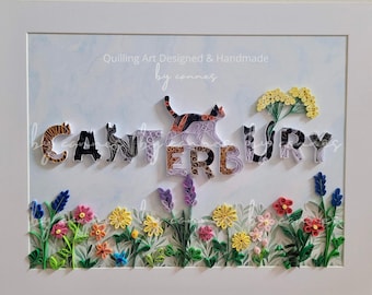 Quilling Art, Cat, Garden, Personalise Custom City Name Wall Decor, Cat Lover Gift