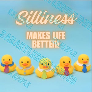 May include: Five yellow rubber duckies with different colored ties. The duckies are on a light blue background. The text "Kindness makes life better" is above the duckies.
