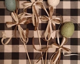 Speckled Easter Eggs with 4 inch Raffia Cross