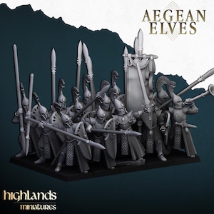 Aegean Elves Spearmen by Highlands Miniatures - 3D Print - Fantasy - RPG
