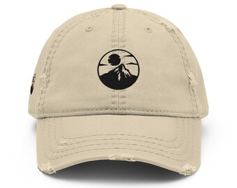 Distressed baseball capDistressed baseball cap for men or woman,  embroidery mountain logo on front and right side