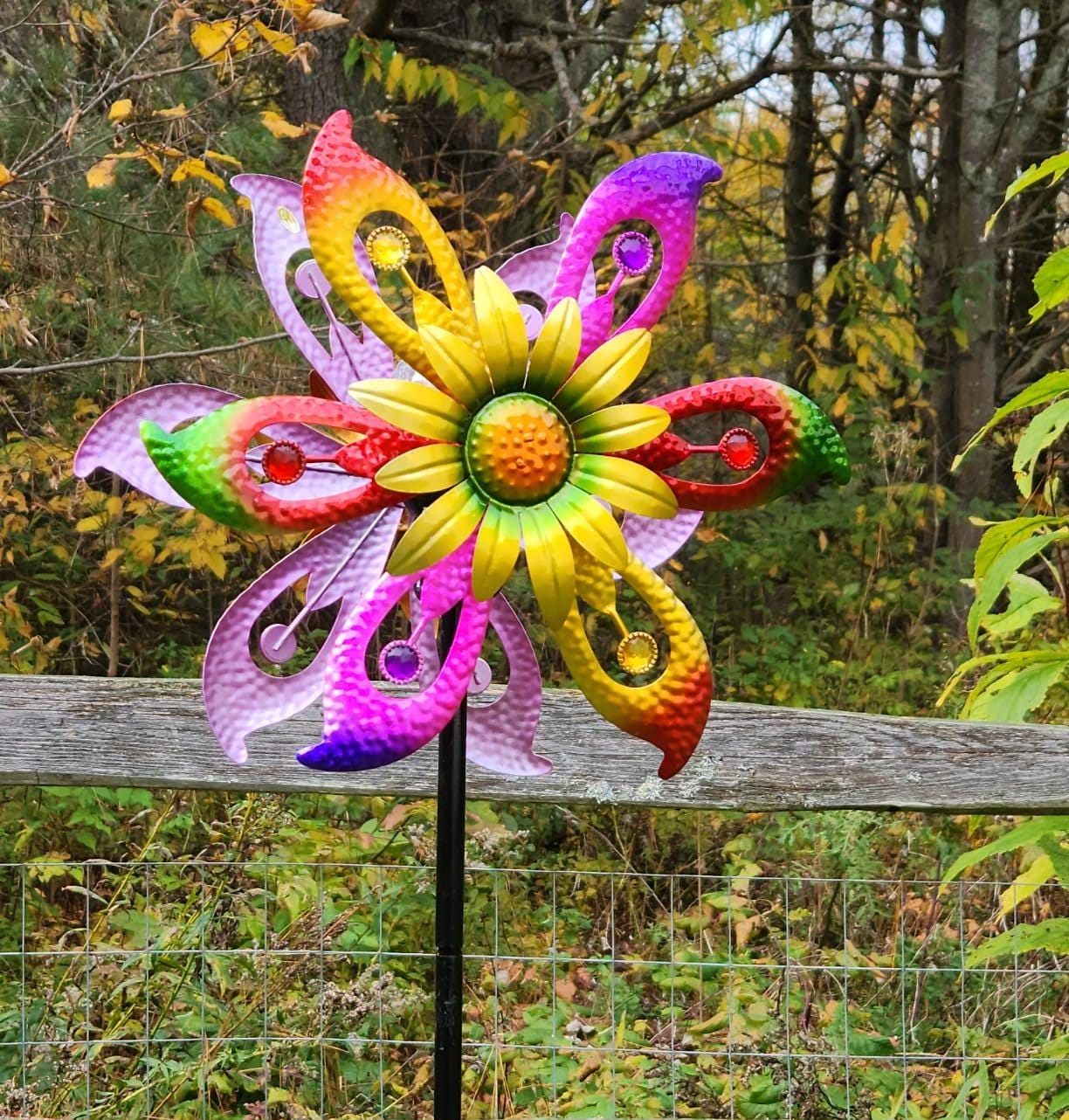 Solar Sunflower Wind Spinner With Lights – 60'' - Etsy