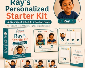 Personalized Autism Visual Support Kit, 30 Custom Routine Cards, Communication Cards, Calm Down Tools, First Then Board
