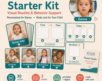 30 Personalized Routine Cards, Custom Autism Visual Schedule Starter Kit, Picture Schedule Cards for Home and School