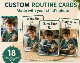 Personalized Autism Visual Routine Cards, Photo-Realistic Child Character (Digital Download)