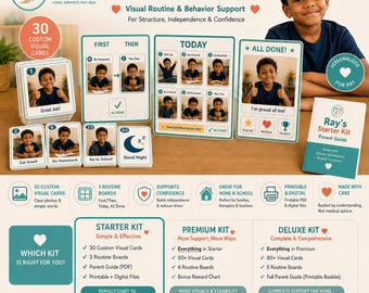 Custom Autism Visual Schedule Cards, 30 Personalized Cards + Boards, Routine Cards for Autistic Child, First Then Board