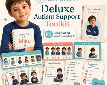 Deluxe 90 Custom Autism Visual Support Toolkit, Personalized Autism Schedule Cards, Communication Board, Sensory Cards