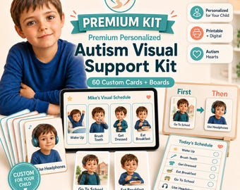 Custom Autism Visual Support Kit, Personalized Schedule Cards, Communication Board (Digital)