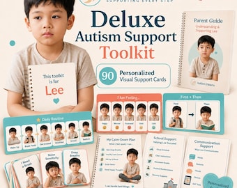 90 Custom Cards + Calm Plan, Deluxe Custom Autism Visual Support Toolkit, Communication Board and Sensory Cards