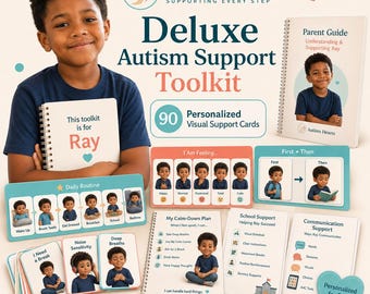 Deluxe Autism Support Toolkit, 90 Personalized Visual Cards, Calm-Down Plan, School Pack