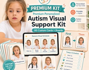 Complete Visual Support System, 60 Personalized Autism Cards + 5 Boards, Communication and Sensory Support Kit