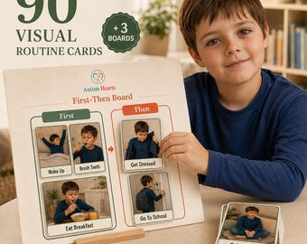 90 Visual Routine Cards for Autism, ADHD, Kids Schedule, First-Then Board (Digital Download)