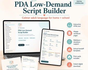 PDA Low-Demand Script Builder, Autism Parent Communication Tool (Fillable PDF)