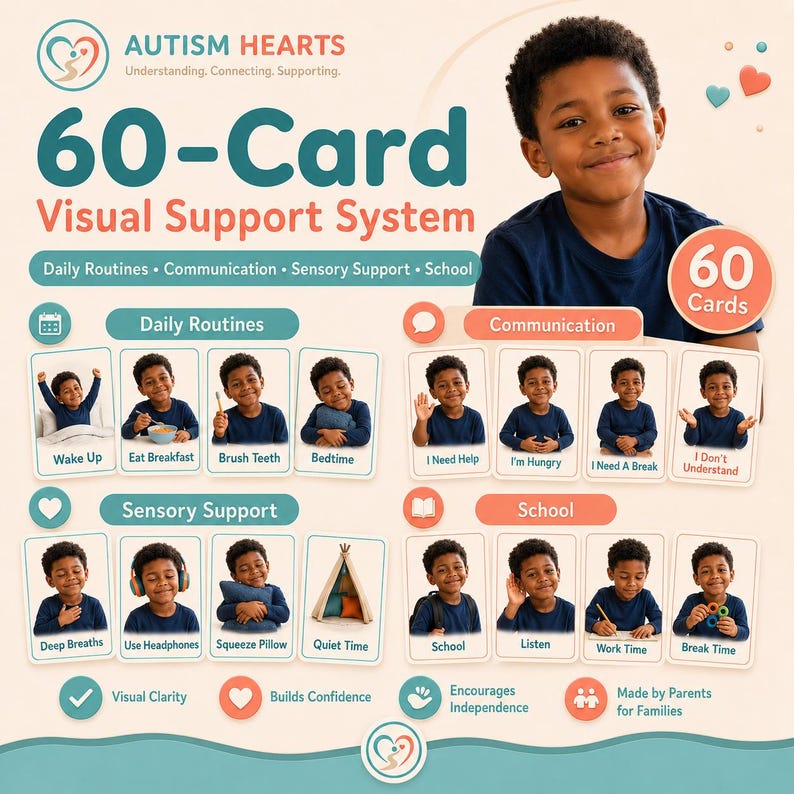 Personalized Autism Visual Support Cards, 60 Custom Routine ...