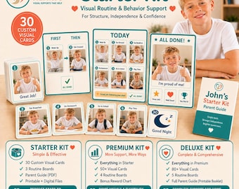 30 Custom Autism Visual Schedule Cards, Personalized with Child’s Photo, Printable Routine Cards, First Then and All Done Boards