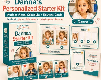 Personalized Autism Visual Support Kit, 30 Custom Routine Cards, Communication Cards, Calm Down Tools, First Then Board