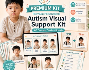 60 Custom Cards + Boards, Premium Custom Autism Visual Support Kit, Communication Board and Sensory Cards