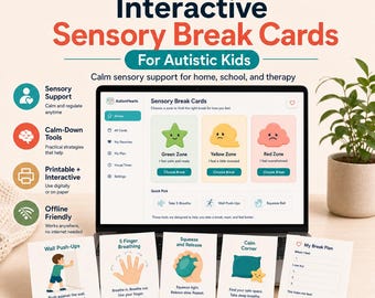 Interactive Sensory Break Cards for Autistic Kids | ADHD Calm Down Tool (PDF Workbook)