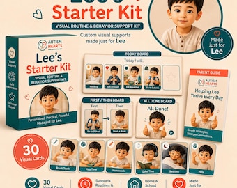 Starter Kit 30 Custom Cards + Boards, Personalized Autism Visual Schedule Cards, Daily Routine Support for Autistic Child