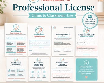 Autism Food Explorer Professional License, Clinic Classroom Use, Printable Fillable Editable Interactive Selective Eating Kit.