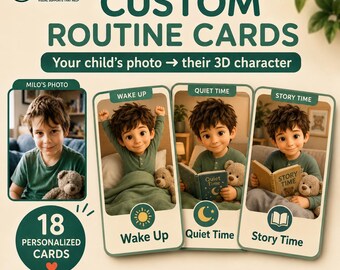 Custom Autism Visual Routine Cards, Photo-Inspired 3D Character (Digital Download)
