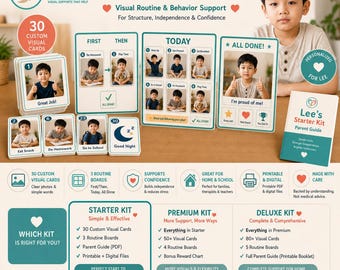 Starter Kit 30 Custom Cards + Boards, Personalized Autism Visual Schedule Cards, Daily Routine Support for Autistic Child
