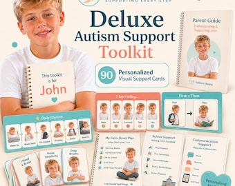 Deluxe Kit 90 Cards + Boards, Personalized Autism Visual Schedule Toolkit, Calm Down Plan and School Support Pack