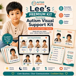 Può includere: Un kit di supporto visivo personalizzato per l'autismo con 60 schede e tabelle. Il kit include un tablet digitale che mostra un programma visivo, una tabella Prima-Dopo, una lista di controllo giornaliera e una guida per i genitori.