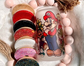 Mario and friends Libbey, 16oz glass can ,cute cup , cartoon cup, coffee cup, beer glass can
