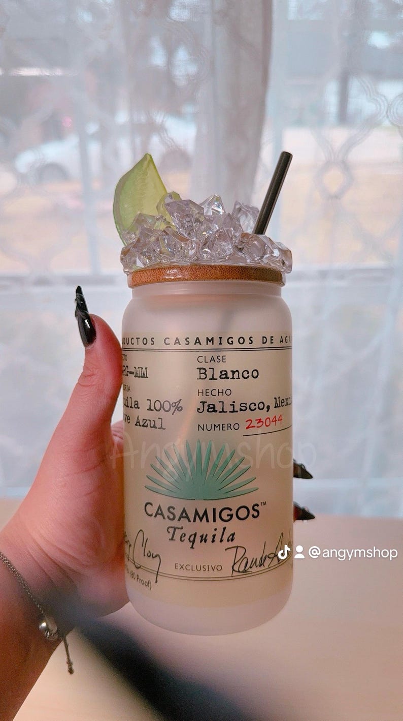 Vaso de tequila, lata de vidrio de 16 oz, lata de cerveza, jarra de tequila, lata de vidrio de 16 oz, vaso de vidrio con tapa y pajita, vaso de tequila, inspirado en el tequila. imagen 2