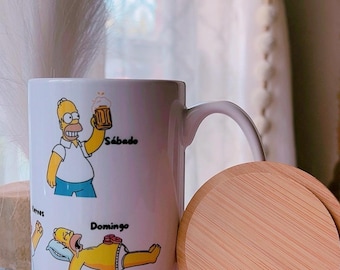 Taza de cerámica inspirada en Los Simpson, taza de cerámica de 15 oz con tapa de bambú, taza de café, tazas de sublimación.
