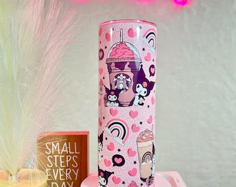 Kuromi, Libbey, kawaii, kitty, cute cups,Sanrio, glass can, gift, black cat, Stainless Steel 20oz , kuromi glow in the dark, reusable cup.