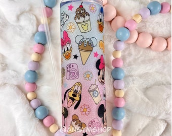 25oz glass can, magical snacks glass cup, gift, cute mug, 25oz frosted tumbler, Theme Park snacks, Mouse & Friends, pastel tumbler.
