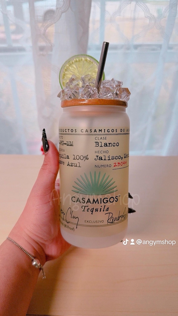 Tequila glass , 16oz glass can, beer glass can, tequila mug, 16oz glass can, glass cup with lid and straw, tequila tumble,tequila inspired.