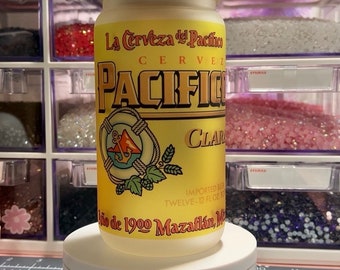 Pacifico glass cups, 16oz glass can, beer glass can, beer  mug, 16oz libbey glass can , adult beverage glass, glass cups with lid and straw.