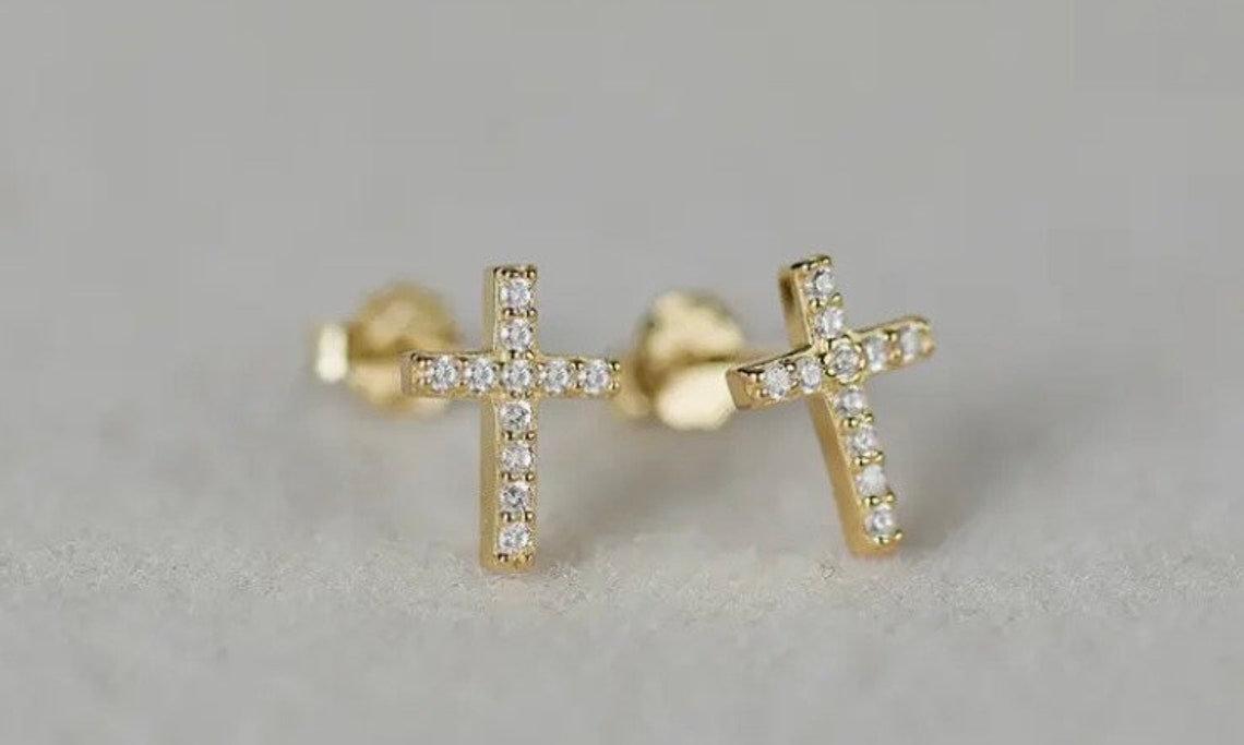 Minimalist Gold Cross Earrings, Cross Earrings, Dainty Cross Earrings