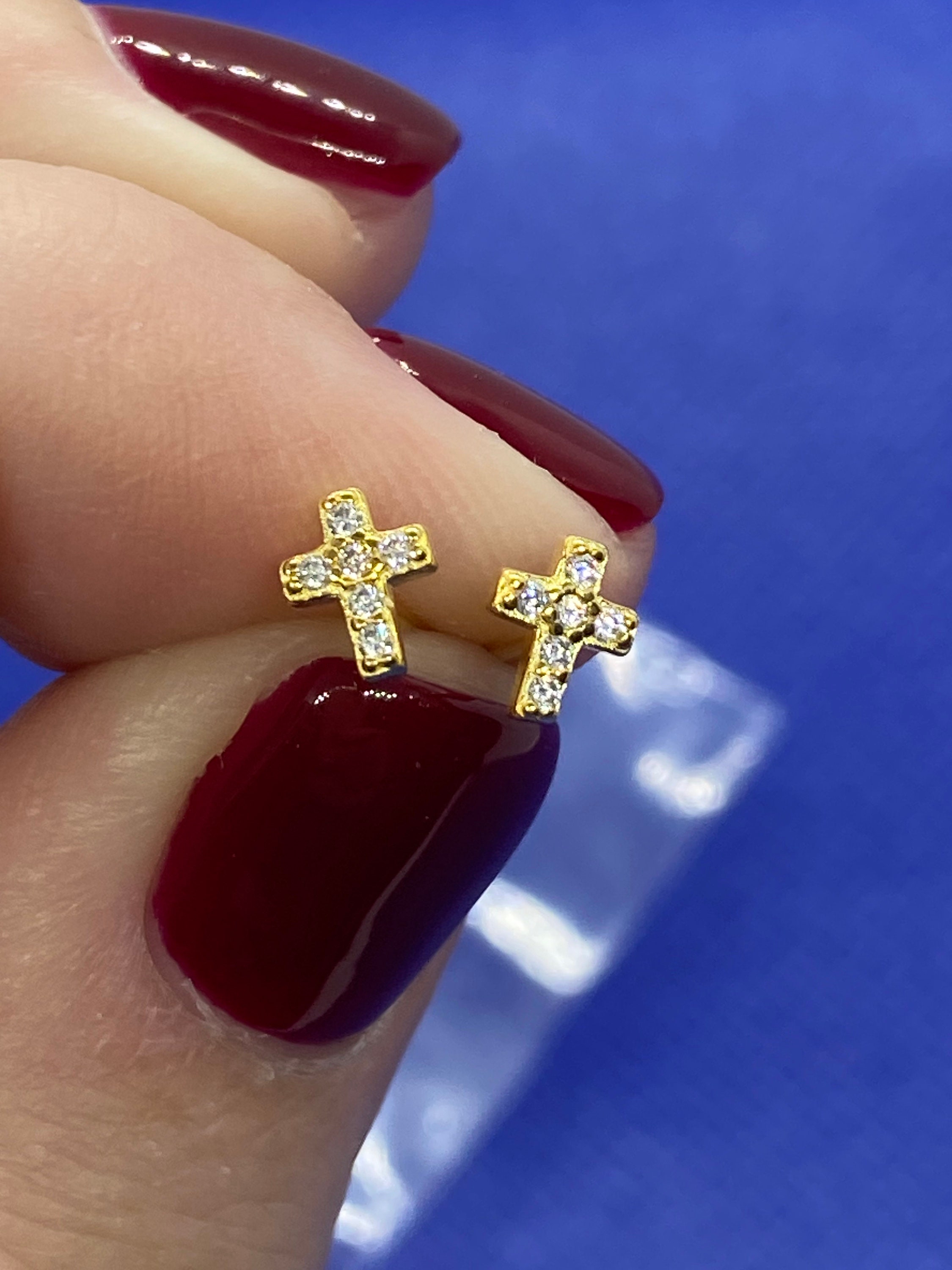 Minimalist Gold Cross Earrings, Cross Earrings, Dainty Cross Earrings