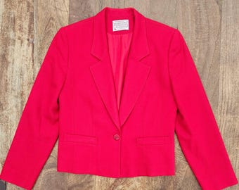 Vtg Pendleton Cropped Blazer Womens Red Petite Size 6 100% Virgin Wool Jacket