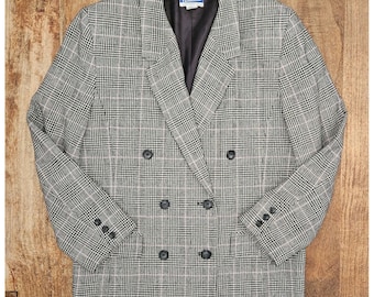 Chaqueta tipo blazer de lana Pendleton vintage para mujer, talla 16, gris, estampado a cuadros Glen, doble botonadura, fabricada en EE. UU.