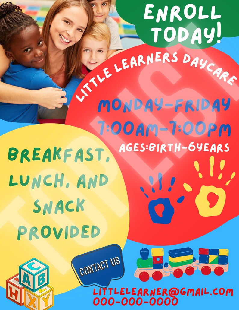 Child Care Flyer Template, Daycare Poster, Baby Sitting, Play Center