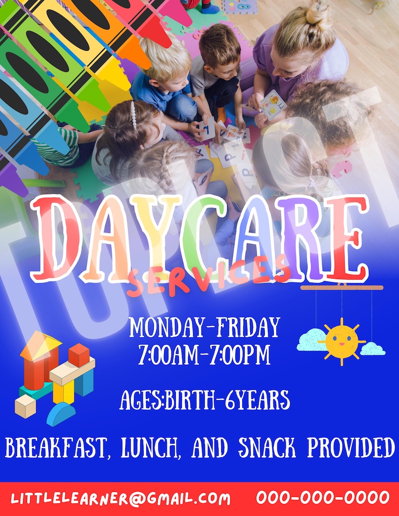 DIY Child Care Flyer Template, Daycare Poster, Baby Sitting, Editable