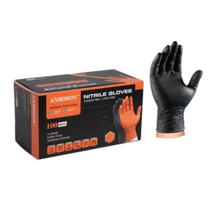 Disposable Pure Nitrile Gloves - Anboson Industrial Black Heavy Duty (8 Mil) - 100 Pcs/Box