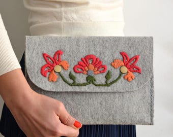Hand-Embroidered Wool Felt Clutch: Persian Floral Beaded Bag