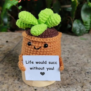 Handmade Crochet Mini Cactus Flower with Positive Message - Unique Desk Decor and Inspirational Gift, Gifts of Encouragement, gift for her