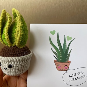 Aloë vera gehaakt met inspirerende wenskaart - handgemaakte aloë vera plant - gehaakt bureauornament - mooi cadeau, plantenliefhebber