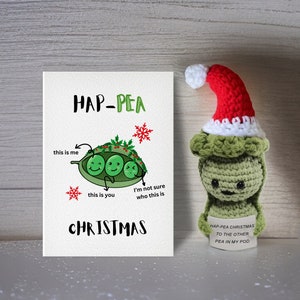 Christmas Hap- Erbsen gehäkelt - Positive Erbsen - Häkelerbsen mit Kärtchen l Positiv gehäkelte Familie l Positiv Schwein, Kartoffel, Tomate, Birne, Karotte