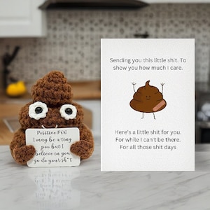 Crochet Positive Poo Plushy Desk Decor, Positive Poop Doll, Tiny Crochet Decoration with Positive Words, fun gift, Poop Emoji, Cheer Up Gift