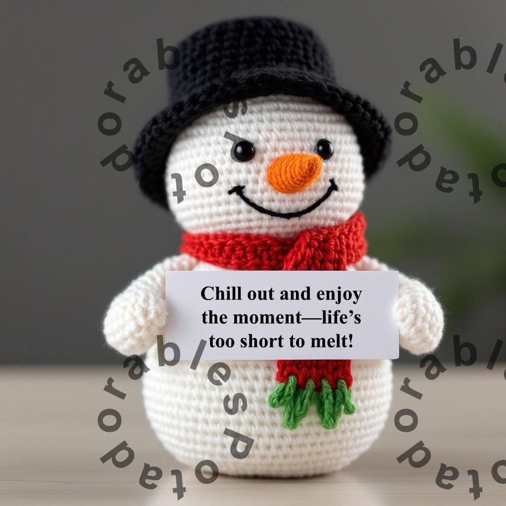 Positive Knitted Snowman Doll With Encouragement Card – Crochet Potato Cute Desk Decor For Christmas, Office, Gifts